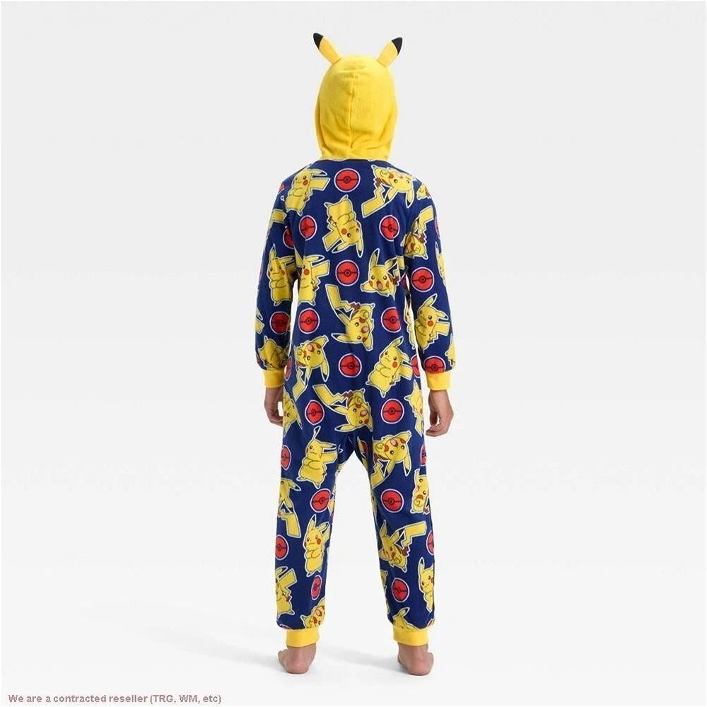 Pokémon Pikachu Hooded Fleece Union Suit One Pc Pajamas - Boys SMALL - NEW - Picture 2 of 3